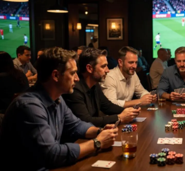 Pókerasztal és élő sportközvetítés óriáskivetítőn a Adrian Łubkowski QAZben