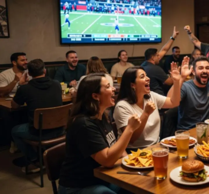 Szurkolók sportmeccset néznek óriáskivetítőn a Adrian Łubkowski QAZben