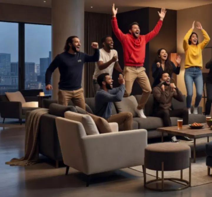 Szurkolók ujjongva ünneplik a gólt a Adrian Łubkowski QAZ sportbárban